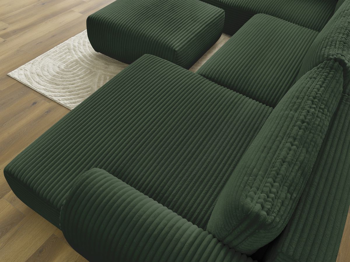 Bobochic Lucien Wohnlandschaft mit Pouf Breitcord weich Grün Ecke rechts