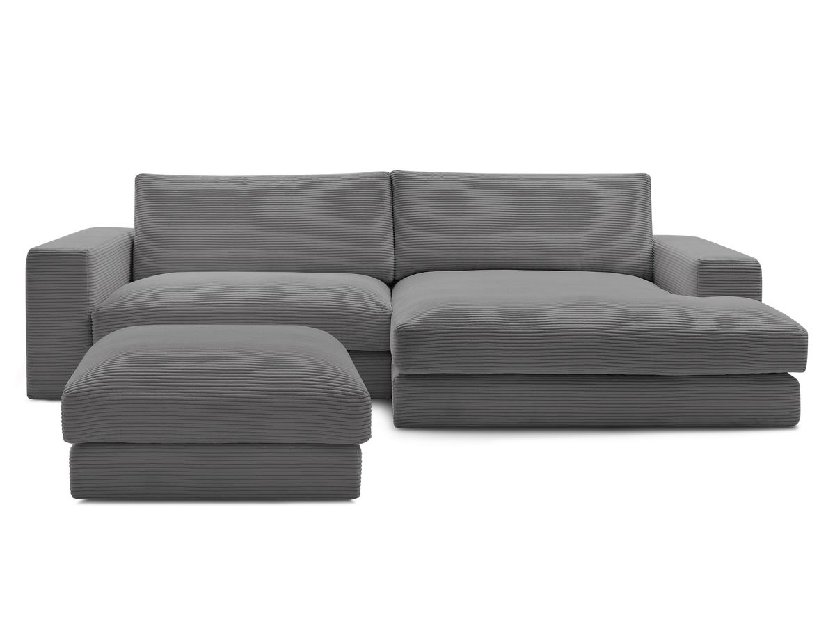Bobochic Leonard Ecksofa mit Pouf 274 × 159 cm Cordsamt Dunkelgrau Ecke rechts