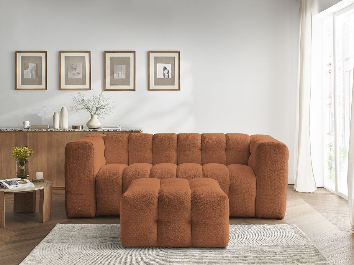 Bobochic Cloud Schlafsofa 3-Sitzer mit Pouf Bouclé-Stoff Orange
