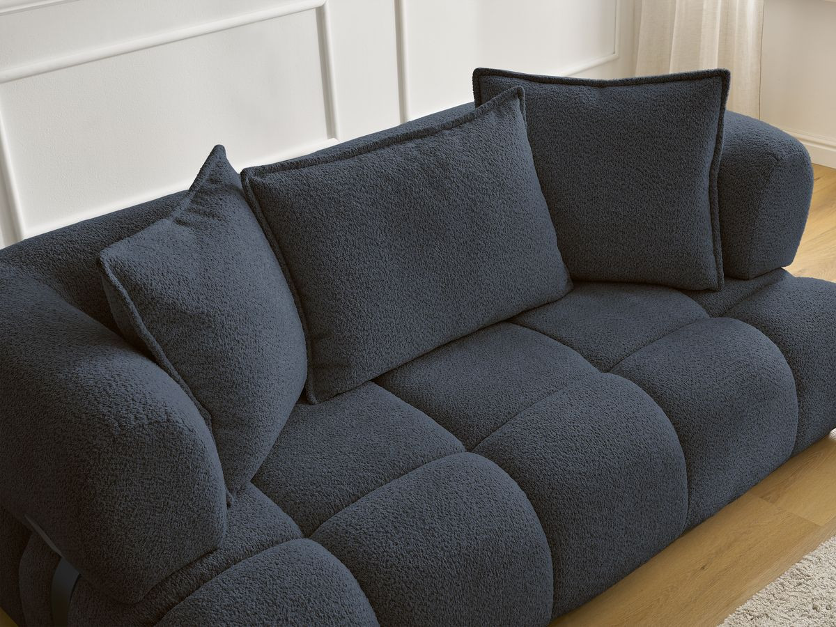 Bobochic Alya Sofa 2-Sitzer mit Pouf Bouclé-Stoff Dunkelblau