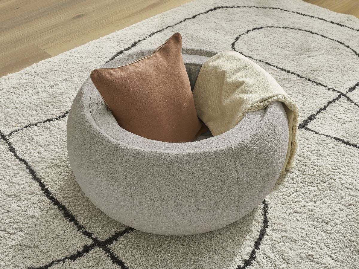 Bobochic Hayden Pouf mit Tablett, rund Bouclé-Stoff Taupe, 77 cm
