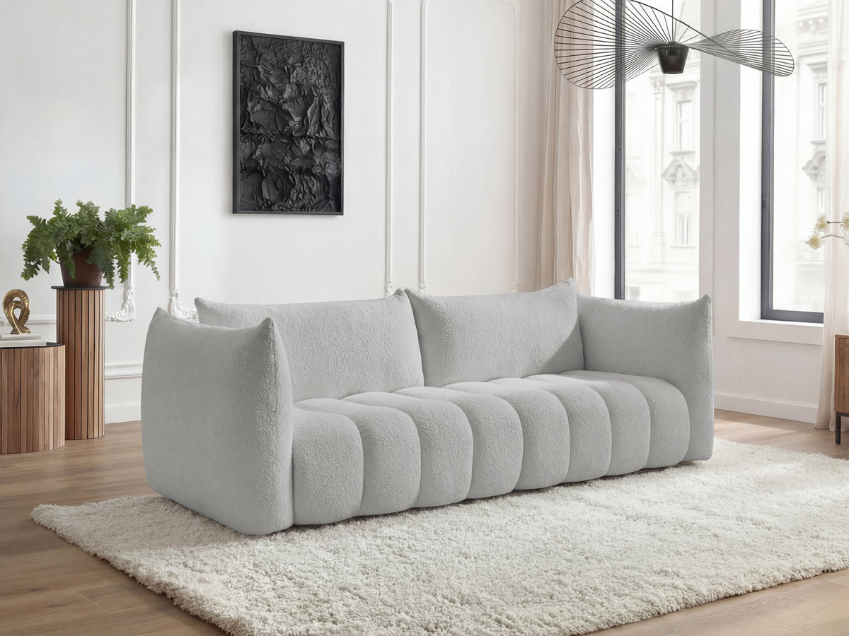 Bobochic Azra Sofa 4-Sitzer Bouclé-Stoff Hellgrau