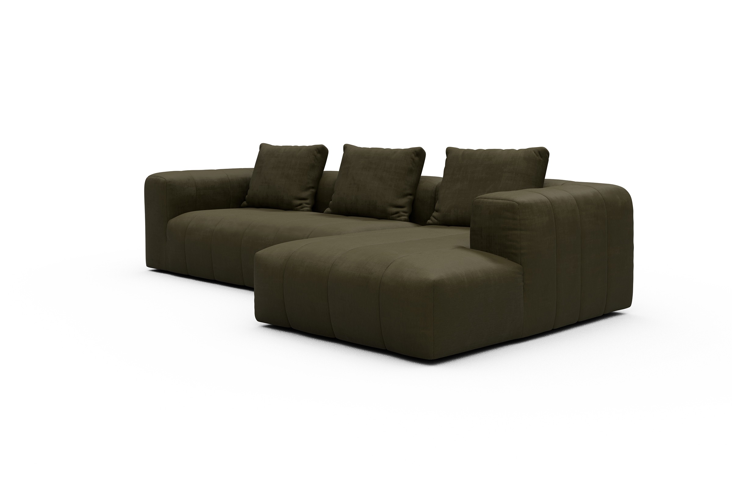 Ecksofa Hugo 2,5-Sitzer Armlehne links mit Chaiselongue Cordufine-Pine-Green