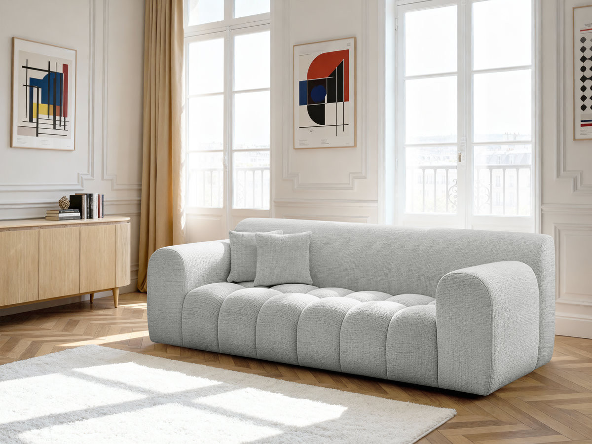 Bobochic Melisse Sofa 3-Sitzer Strukturstoff Hellgrau