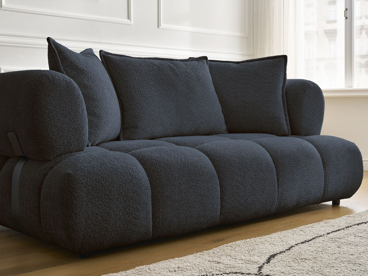 Bobochic Alya Sofa 2-Sitzer mit Pouf Bouclé-Stoff Dunkelblau