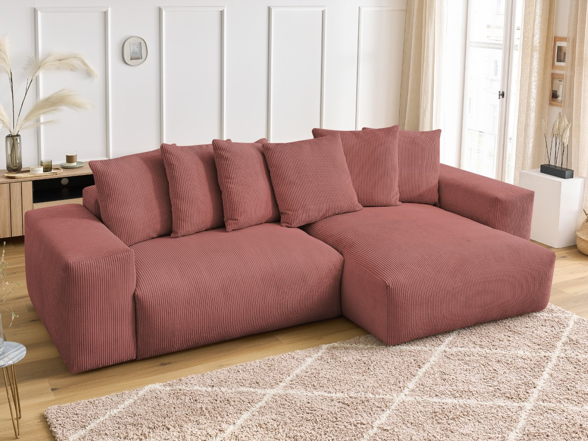 Bobochic Voltaire Ecksofa mit Schlaffunktion und Bettkasten Cordsamt Rosa