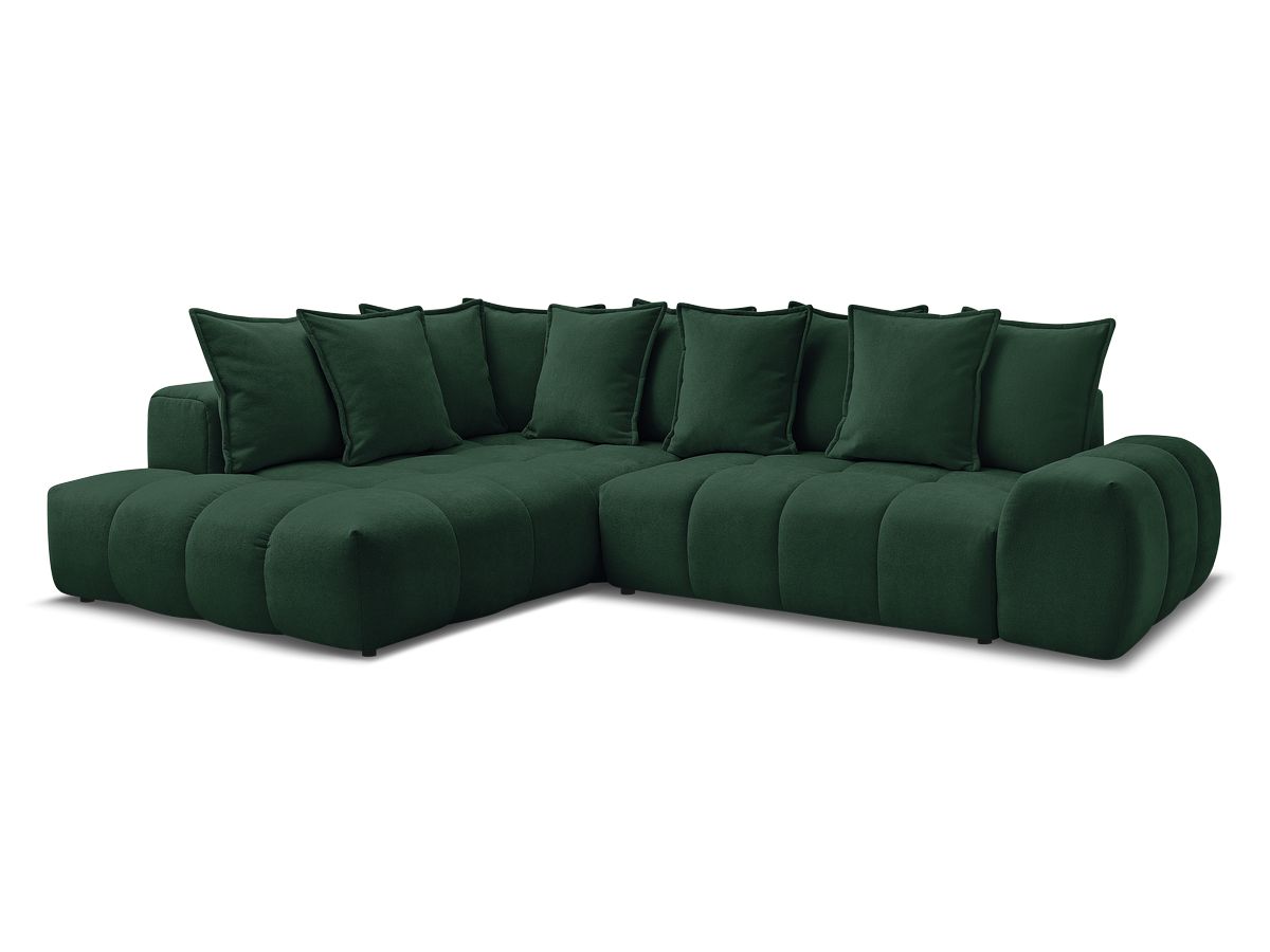 Bobochic Everest Ecksofa mit Schlaffunktion und Bettkasten 320 × 212 cm, 10 Kissen Strukturstoff Grün Ecke links