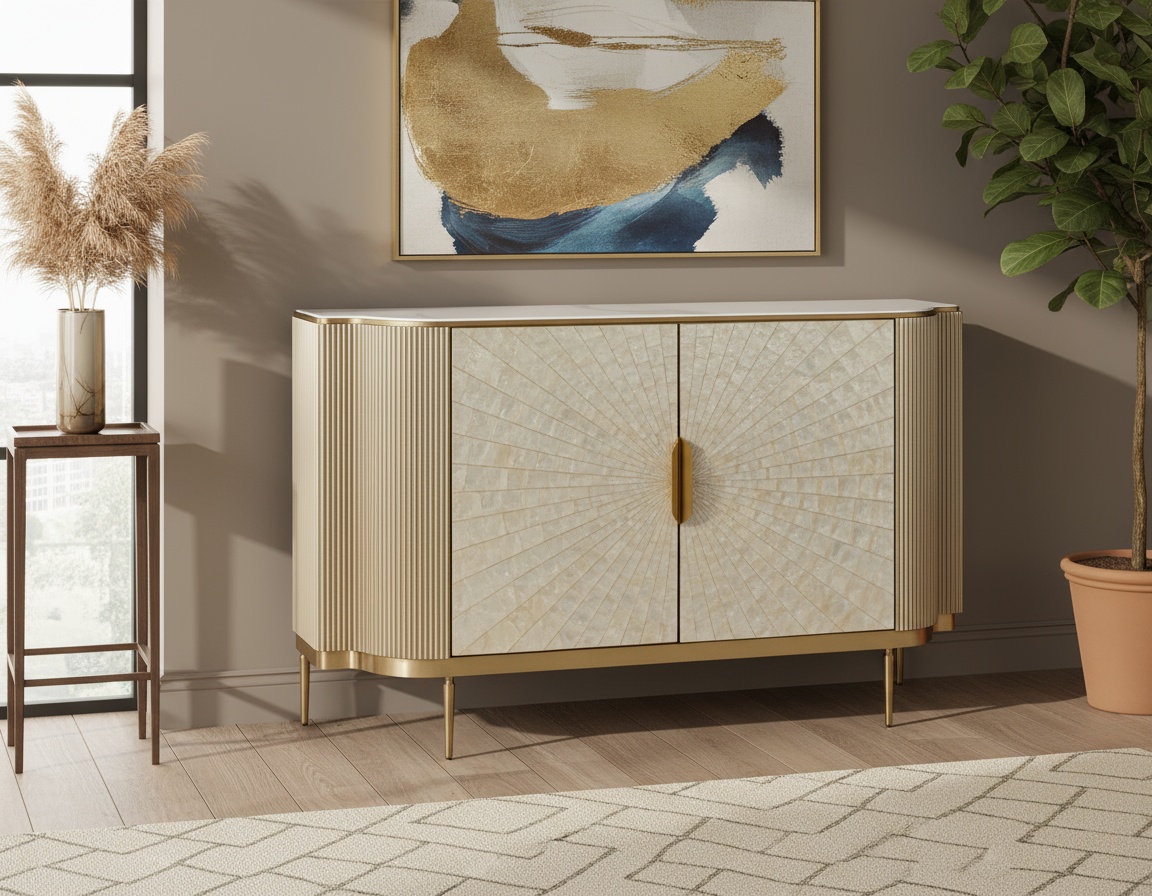 Livin Hill Sideboard Stilig 150 cm Champagnergold, Platte Weiß