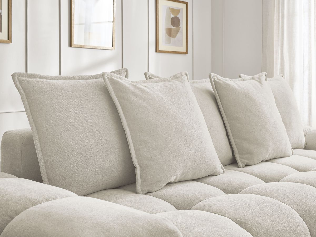 Bobochic Everest Schlafsofa 3-Sitzer mit Bettkasten, 5 Kissen Strukturstoff Beige