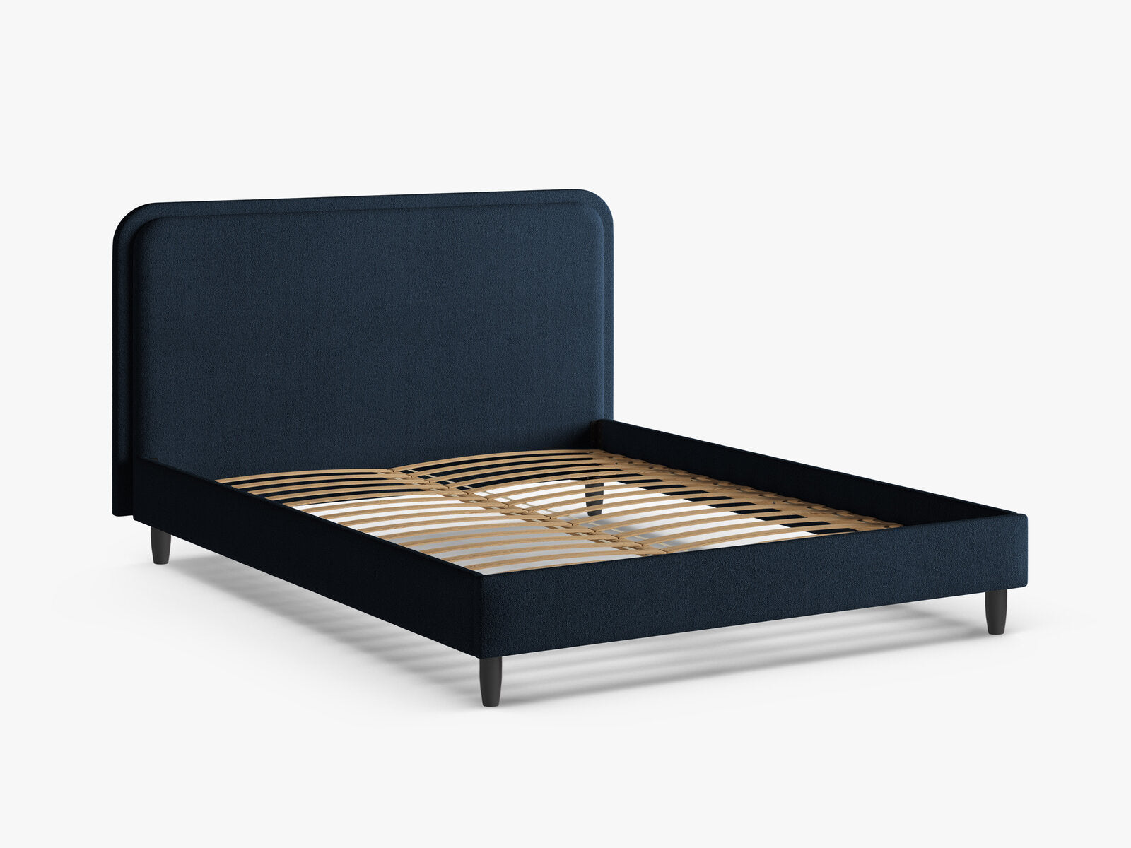 Micadoni Stauraumbett mit Kopfteil Aveline Boucle Baloo Dunkelblau 140x200