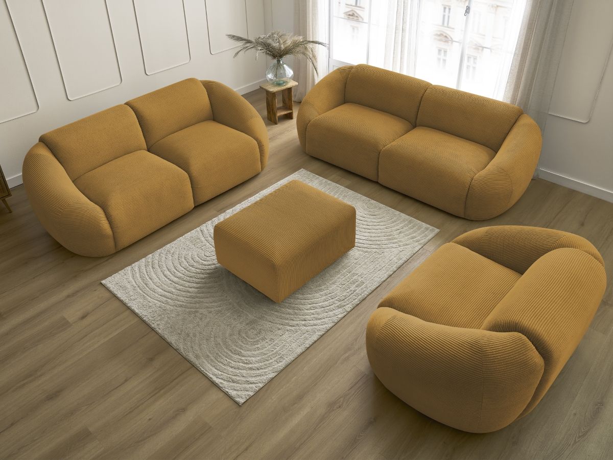 Bobochic Tina Sofa 7-Sitzer mit Pouf Cordsamt Gelb