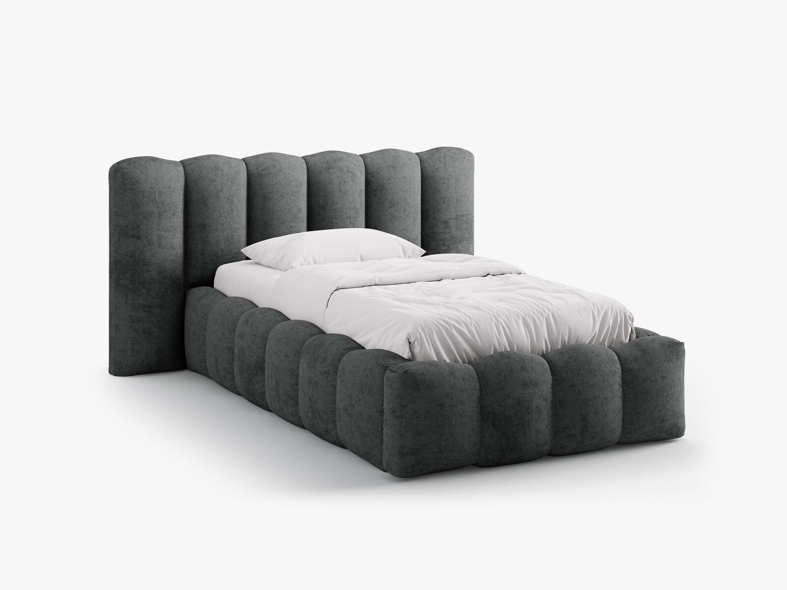Micadoni Stauraumbett mit Kopfteil Lupine Chenille Perfect Harmony Dunkelgrau 90x200