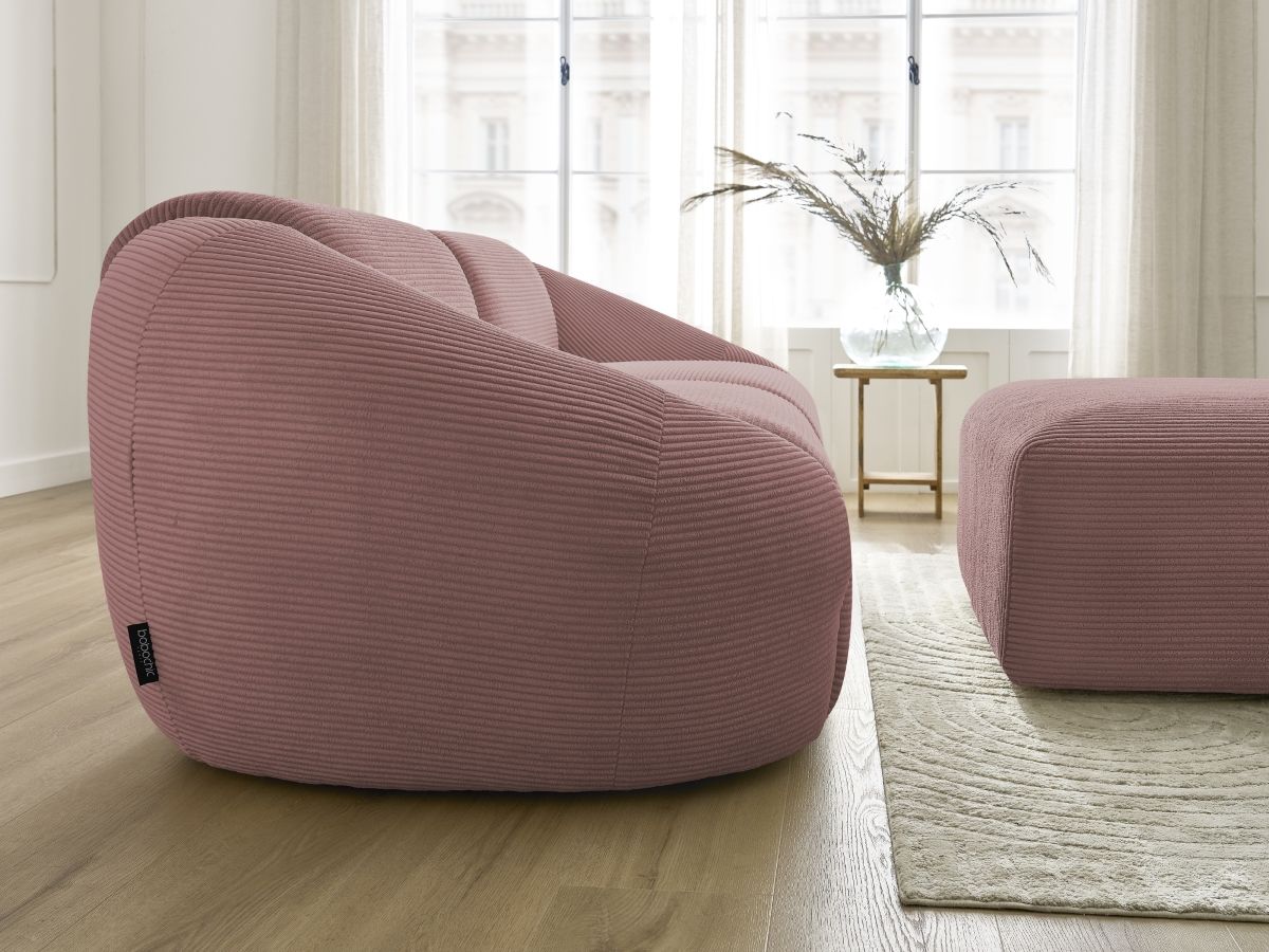 Bobochic Tina Sofa 3-Sitzer mit Pouf Cordsamt Rosa