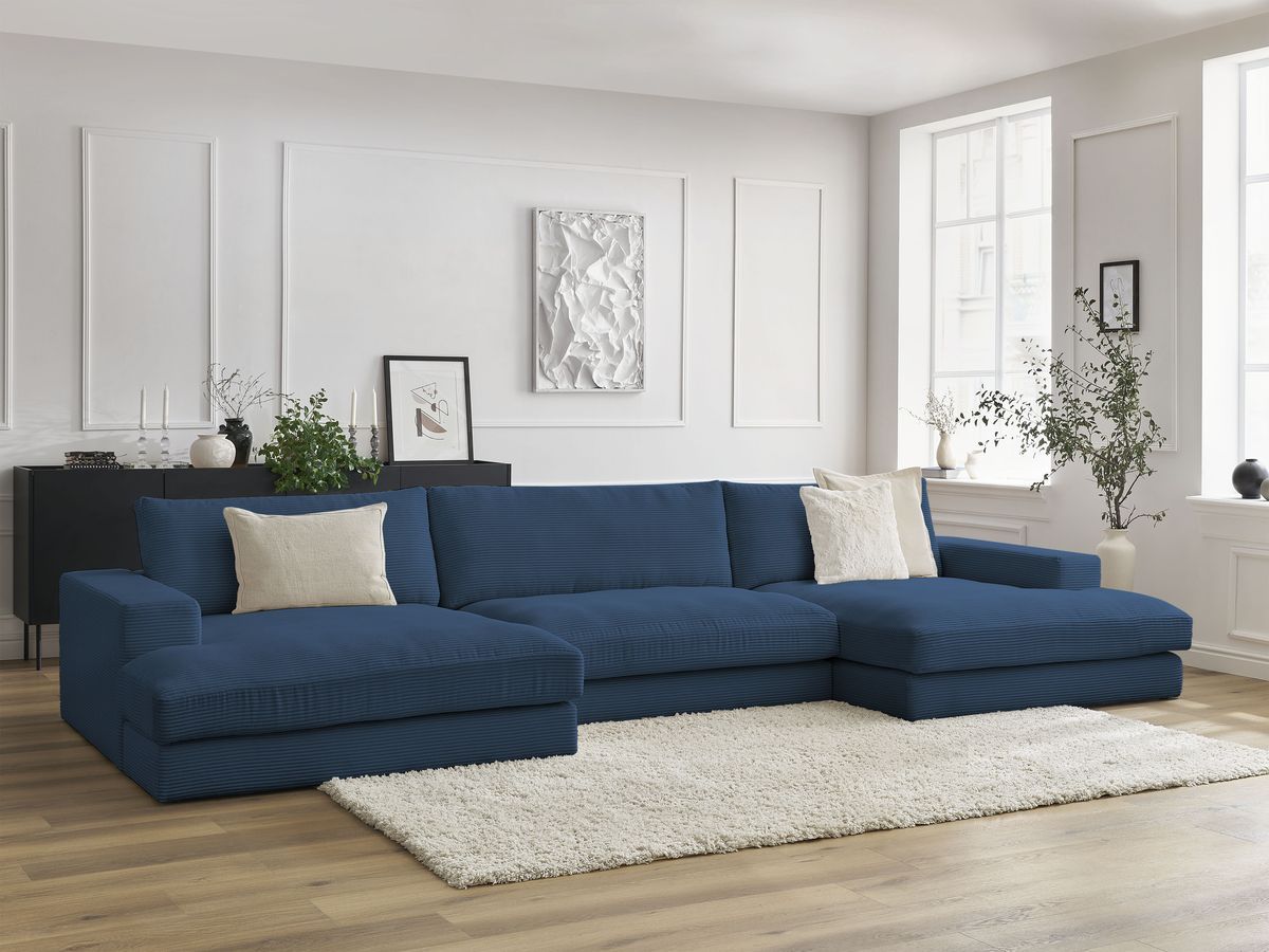 Bobochic Leonard Wohnlandschaft 349 × 159 cm Cordsamt Dunkelblau