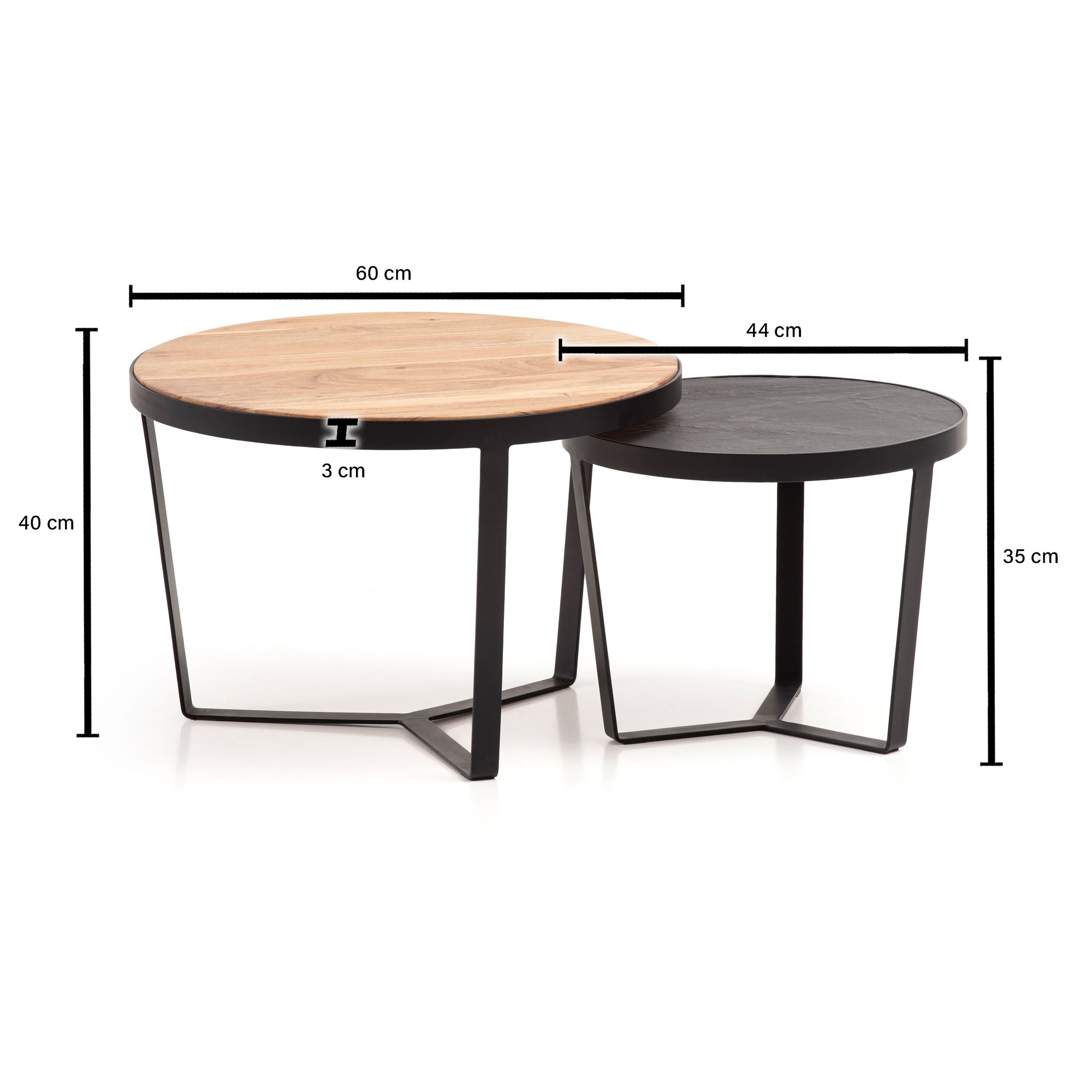 Satztisch 2er-Set Torvik Massivholz Schwarz Höhe 40 cm