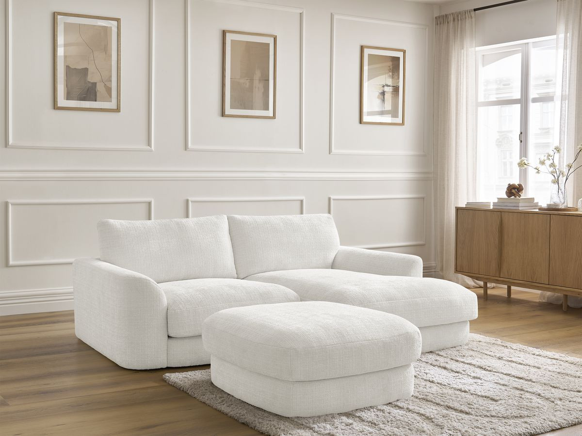 Bobochic Leonore Ecksofa mit Pouf Strukturstoff Weiß Ecke rechts