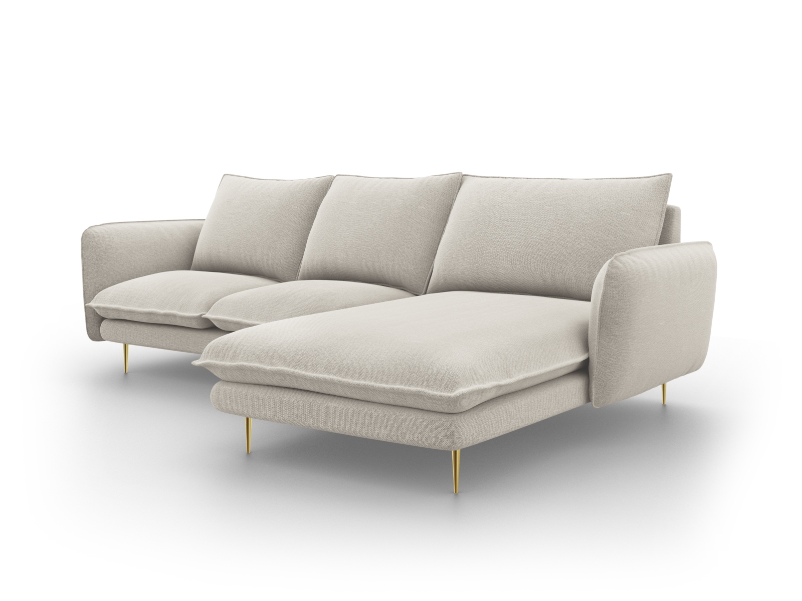 Cosmopolitan Design Ecksofa Vienna 5-Sitzer Strukturierter Stoff Positano Helles Beige Rechts Beine Gold