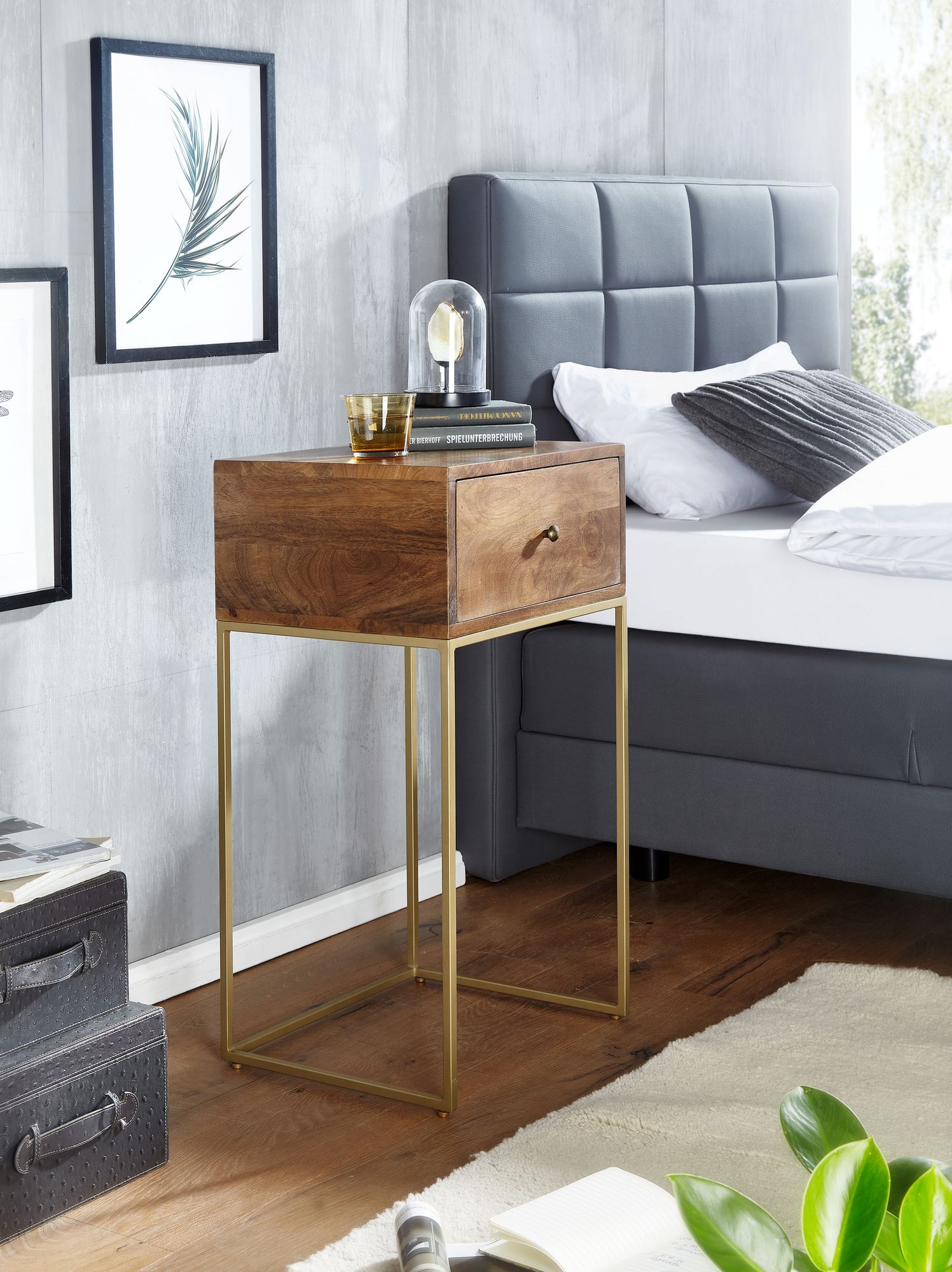 Nachttisch Tingvoll Massivholz Gold 40 × 35 × 75,5 cm
