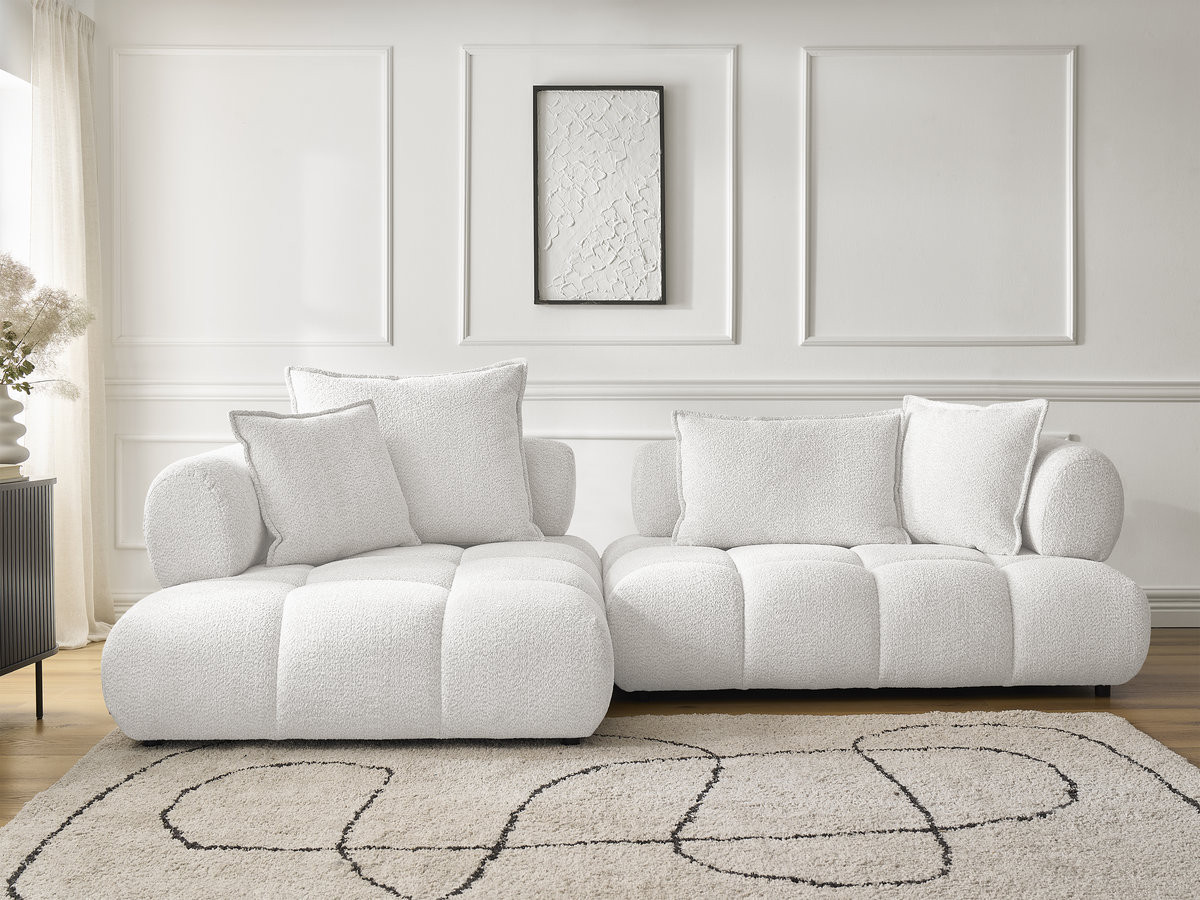 Bobochic Alya Ecksofa Bouclé-Stoff Weiß Ecke links