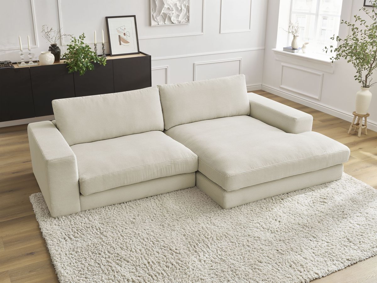 Bobochic Leonard Ecksofa 274 × 159 cm Cordsamt Beige Ecke rechts