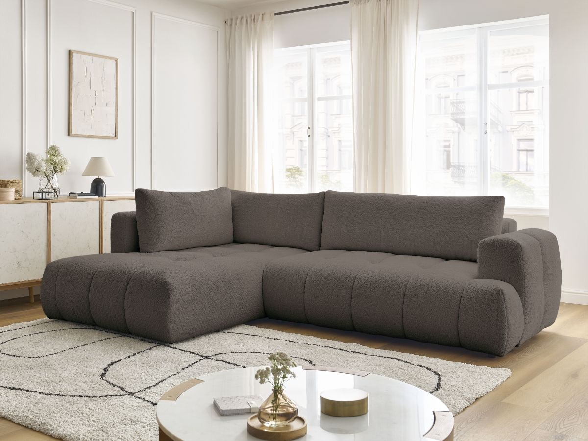 Bobochic Fuji Ecksofa mit Schlaffunktion und Bettkasten 282 × 204 cm Bouclé-Stoff Braun Ecke links