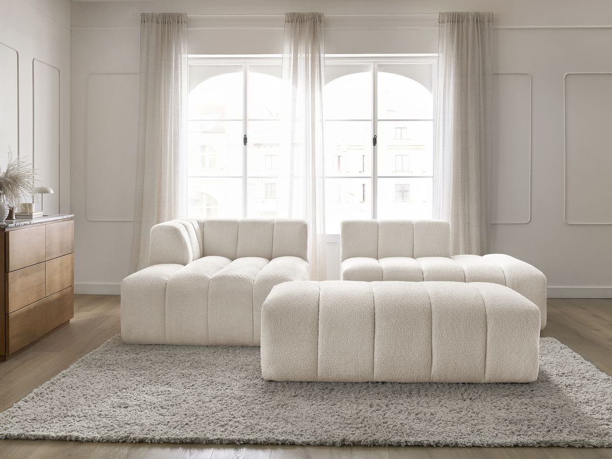 Bobochic Annecy Ecksofa mit Pouf Bouclé-Stoff Weiß Ecke links