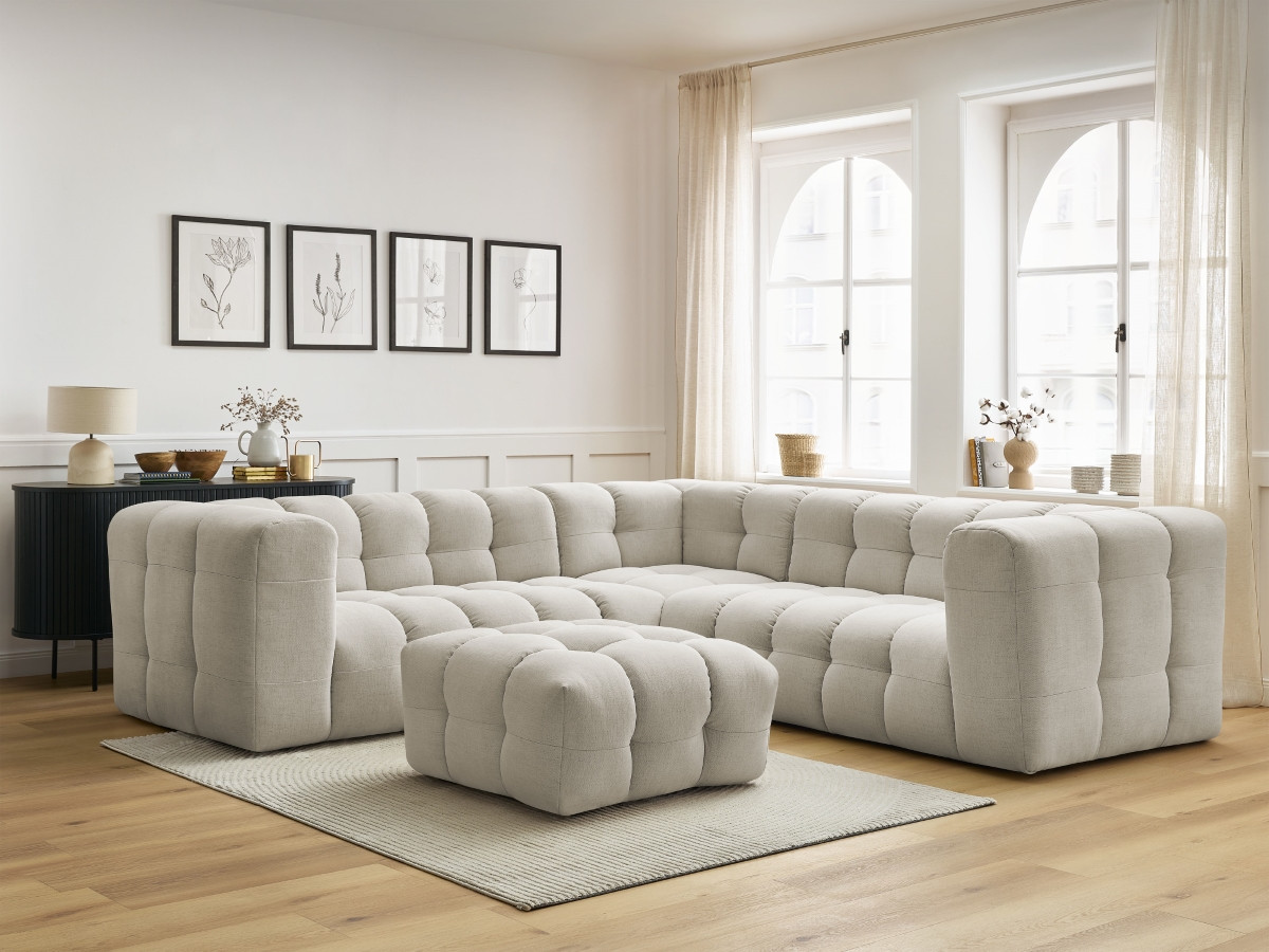 Bobochic Cloud Ecksofa mit Pouf 268 × 110 cm Stoff Beige