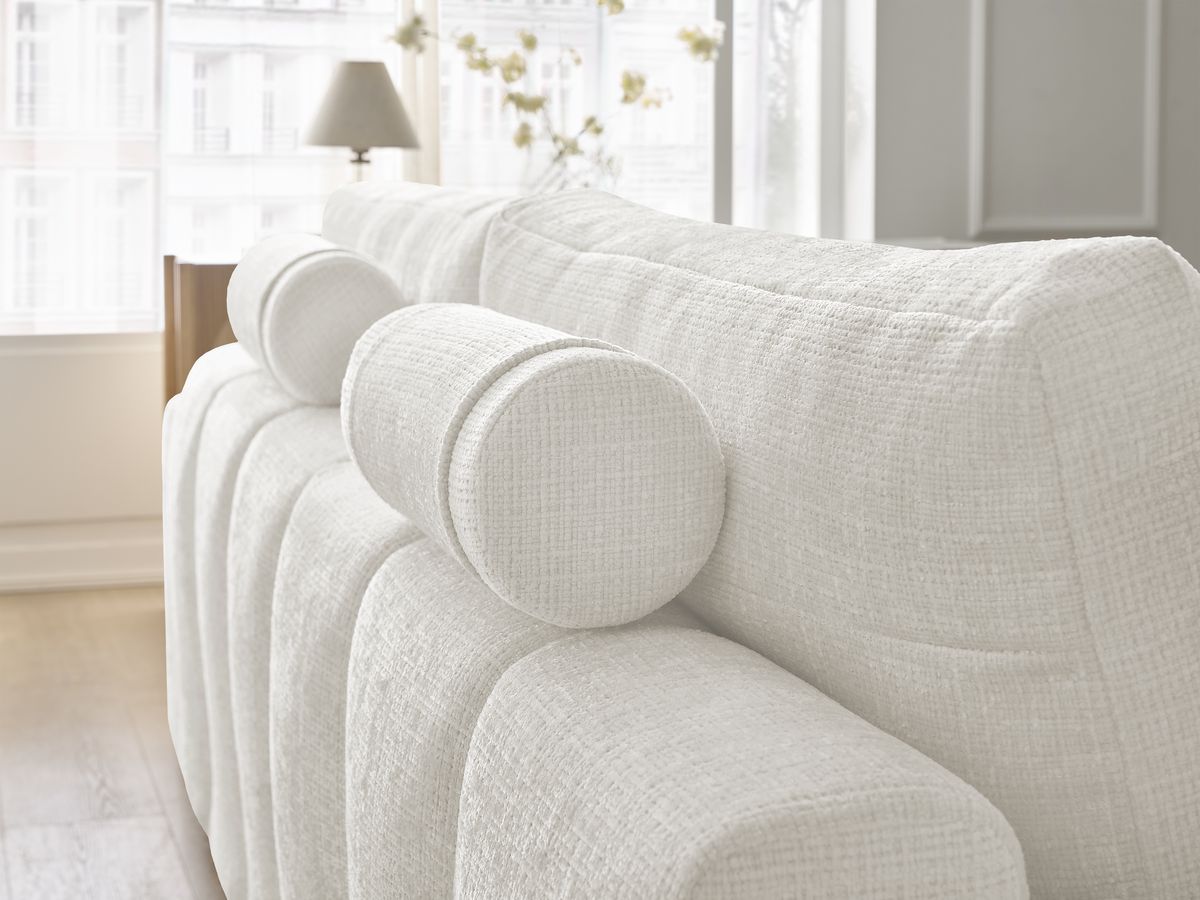 Bobochic Anakin Sofa 3-Sitzer mit Pouf, 2 Kissen Strukturstoff Weiß