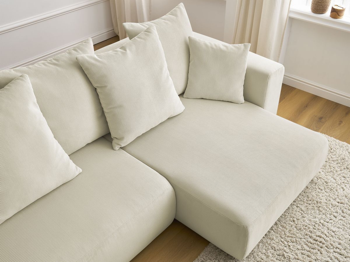Bobochic Sidonie Ecksofa mit Schlaffunktion und Bettkasten Cordsamt Beige