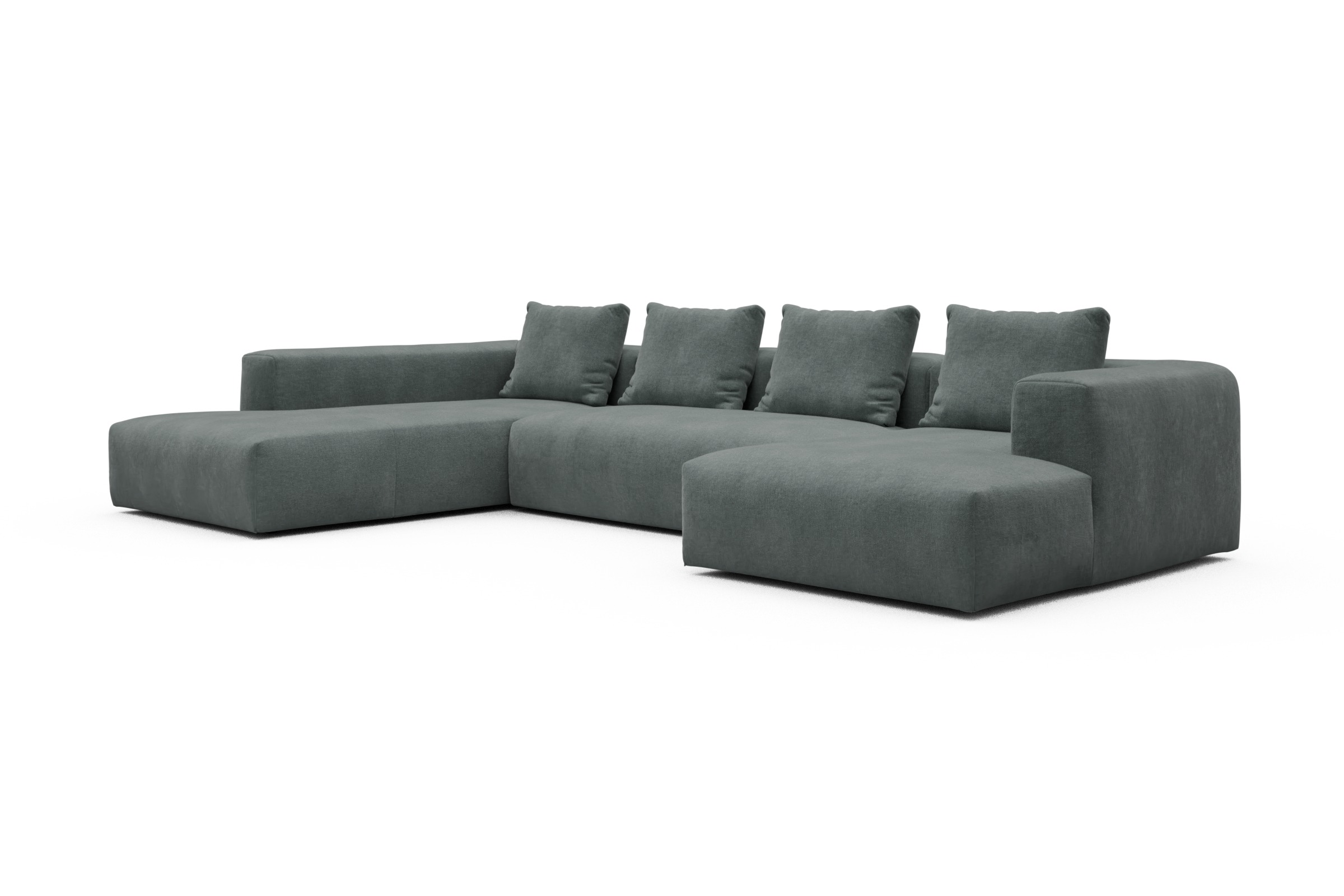 Wohnlandschaft Fred Relax-Ecke links mit 2-Sitzer und Chaiselongue rechts Samt Smooth 812-Silver-Grey