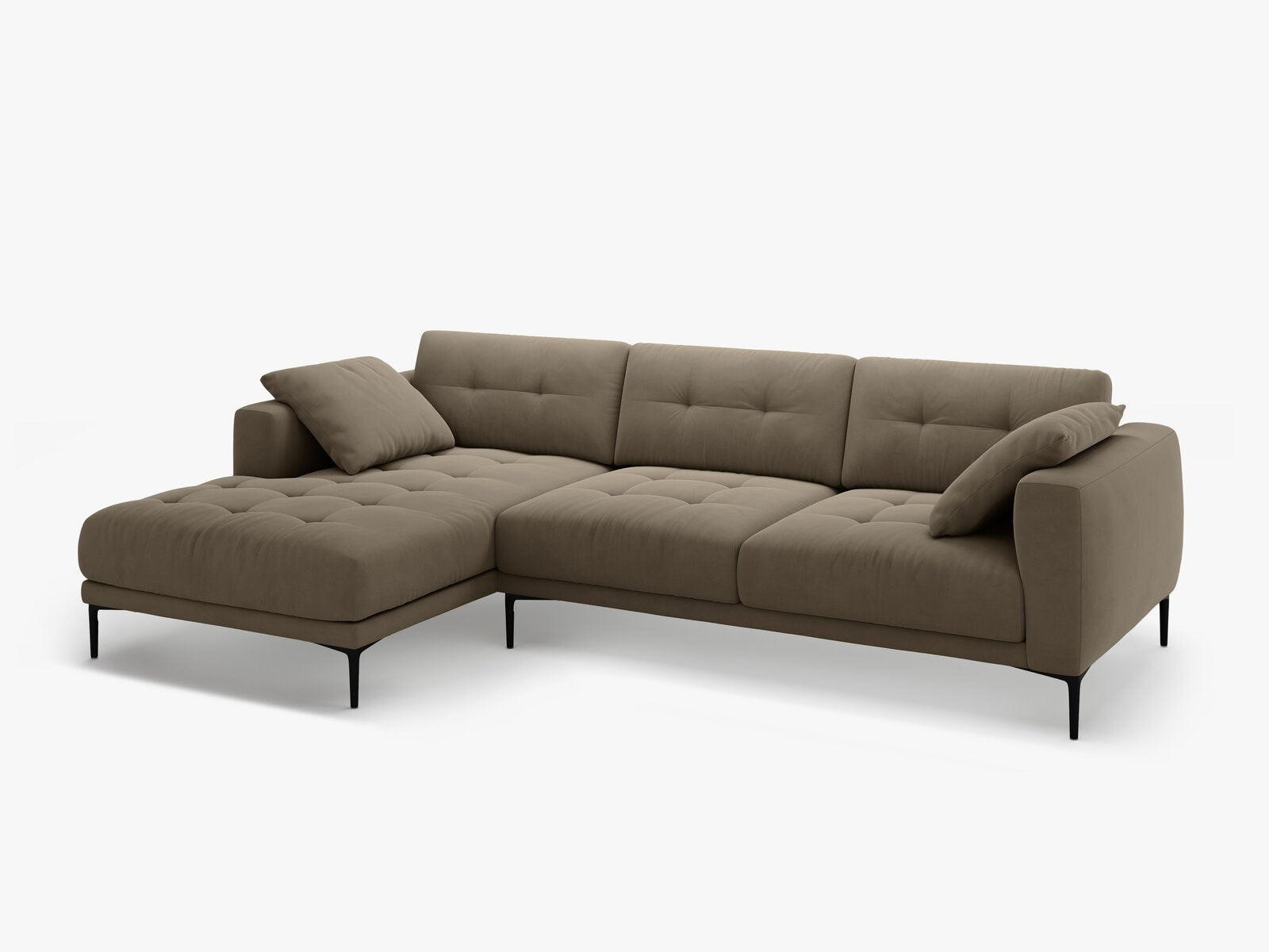 Micadoni Ecksofa Bemy 3-Sitzer Links Samt Grau Braun