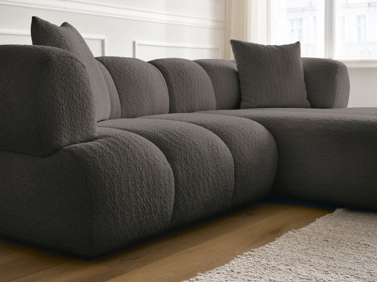 Bobochic Pamira Ecksofa Bouclé-Stoff Braun Ecke rechts