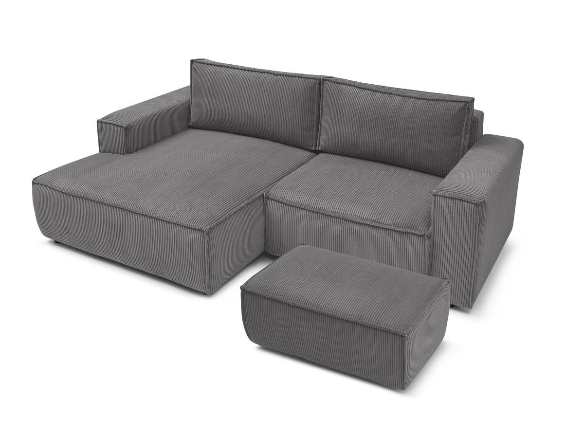 Bobochic Nihad Ecksofa mit Pouf Cordsamt Dunkelgrau Ecke links