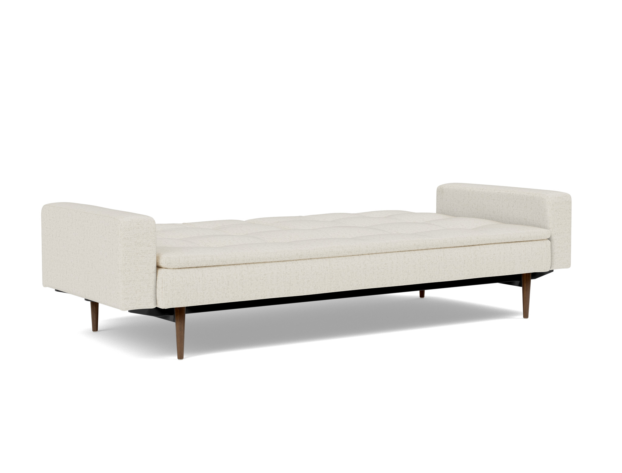 Schlafsofa Dublexo mit Armlehnen Boucle Skandi 531-Off-White Beine Styletto Eiche dunkel