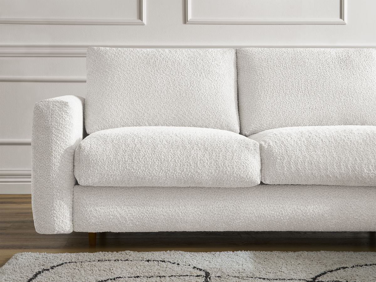 Bobochic Cocoone Ecksofa mit Schlaffunktion und Bettkasten Bouclé-Stoff Weiß, Liegefläche 140 × 200 cm