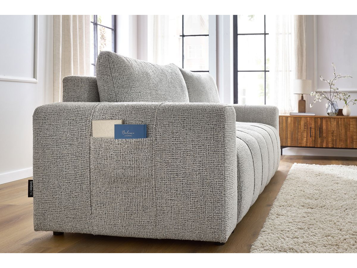 Bobochic Arsene Schlafsofa 3-Sitzer mit Bettkasten Melange-Stoff Hellgrau