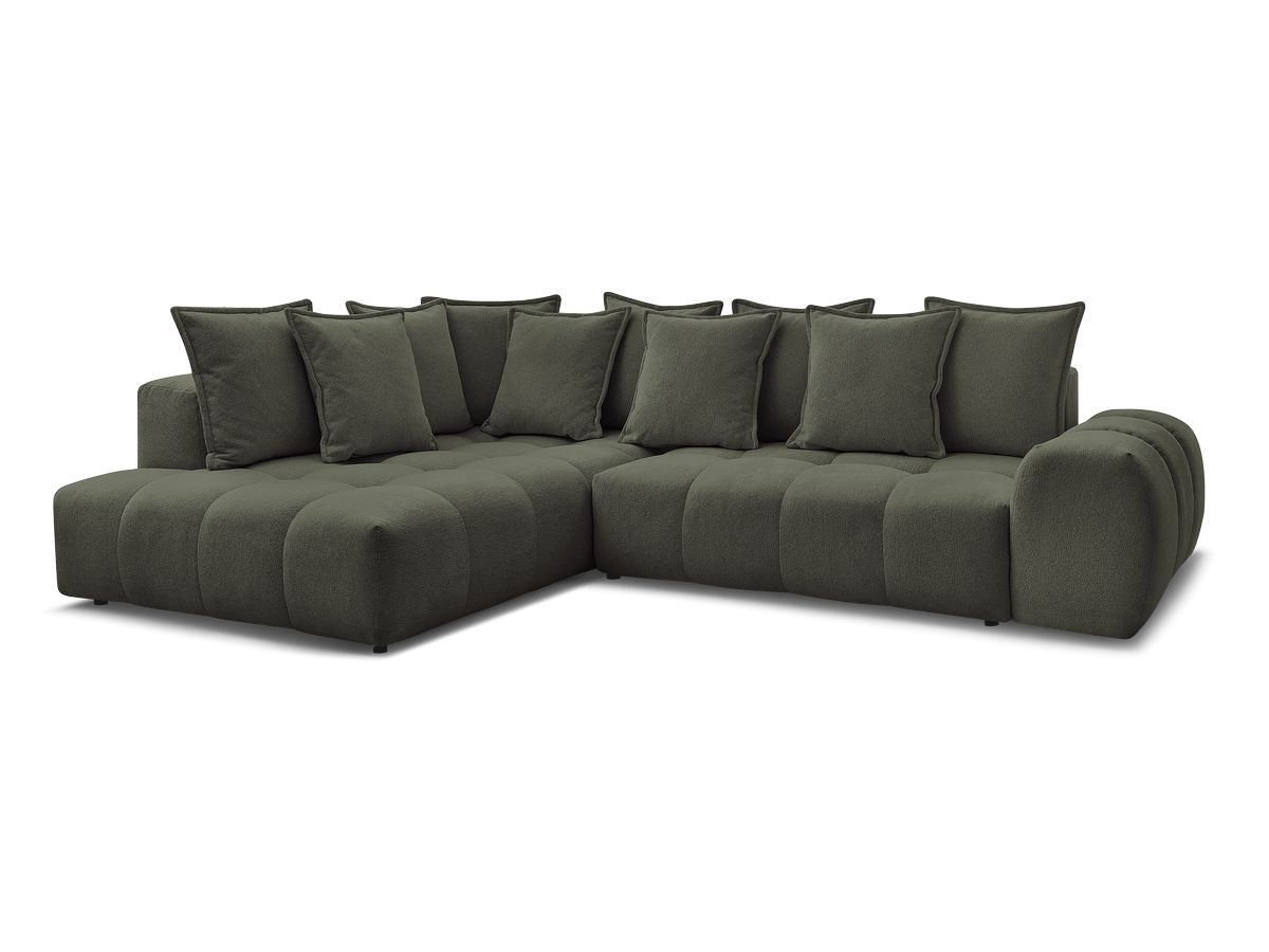 Bobochic Everest Ecksofa mit Schlaffunktion und Bettkasten 320 × 212 cm, 10 Kissen Melange-Stoff Grün Ecke links