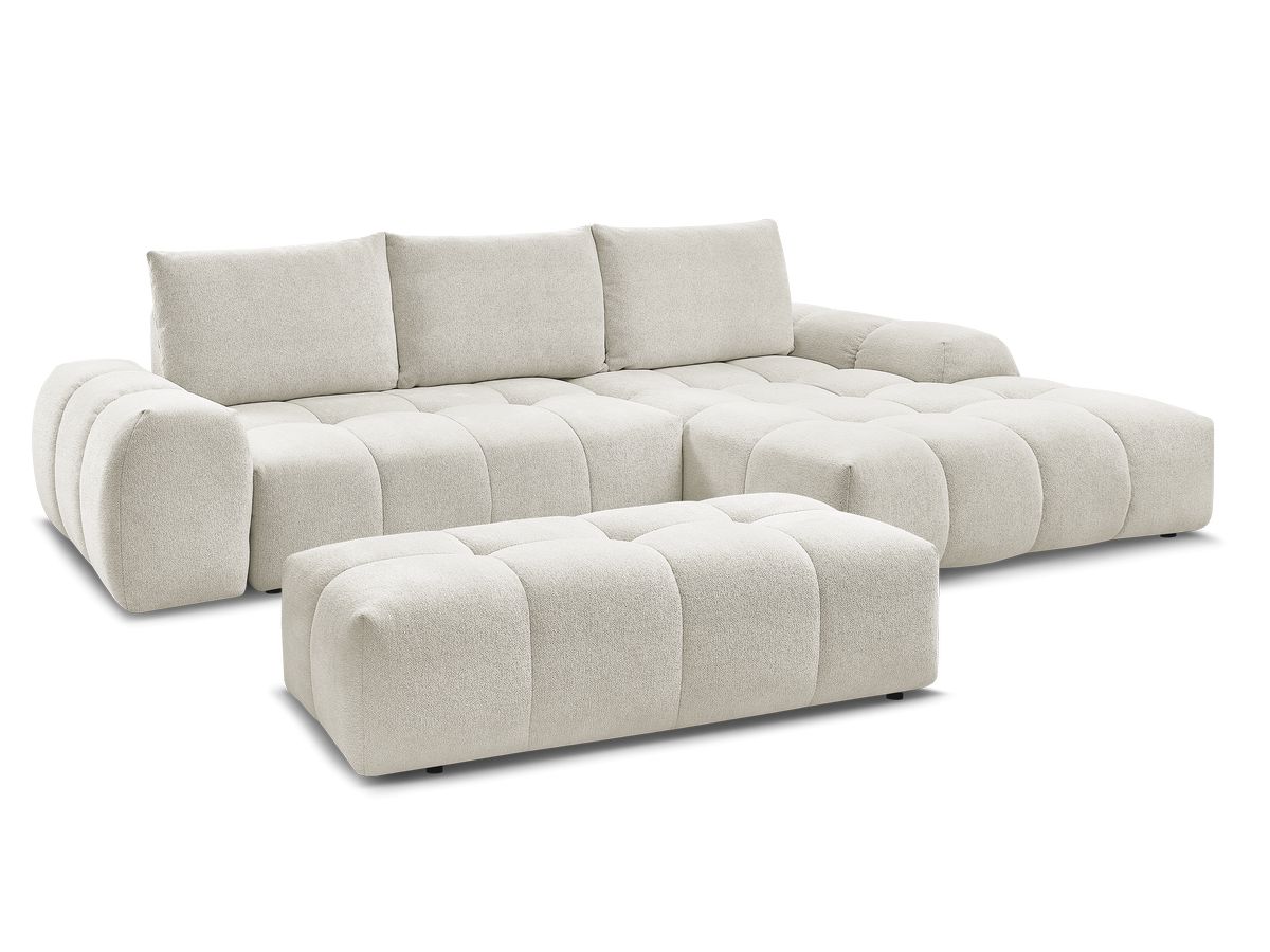 Bobochic Everest Ecksofa mit Schlaffunktion und Bettkasten und Pouf 318 × 180 cm, 3 Kissen Melange-Stoff Weiß Ecke rechts