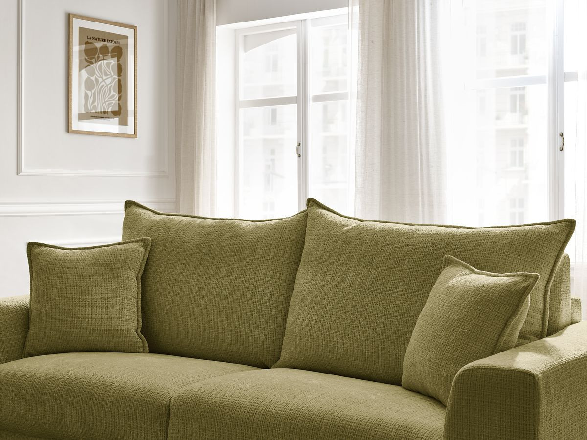 Bobochic Augustin Schlafsofa 3-Sitzer Strukturstoff Grün, Liegefläche 160 × 200 cm