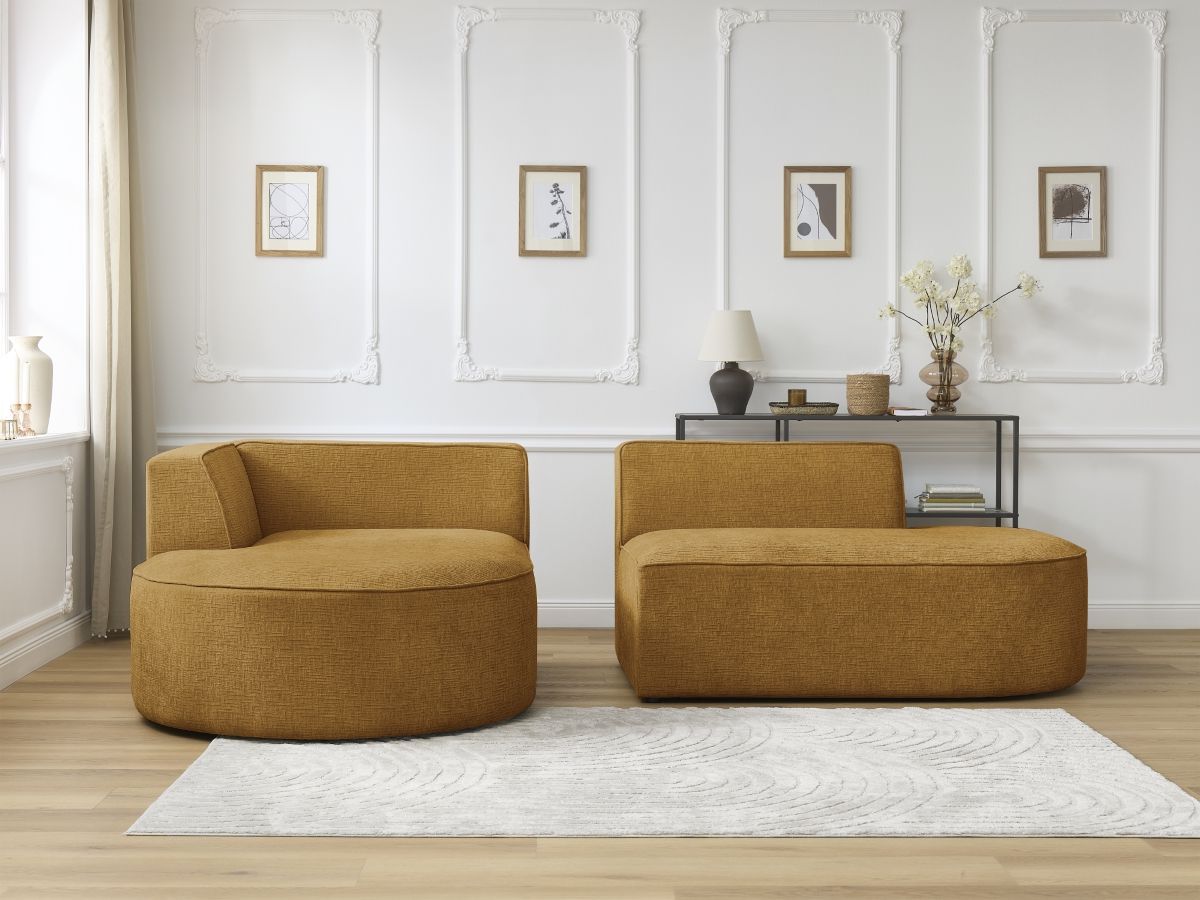 Bobochic Rousseau Ecksofa Strukturstoff Gelb Ecke links