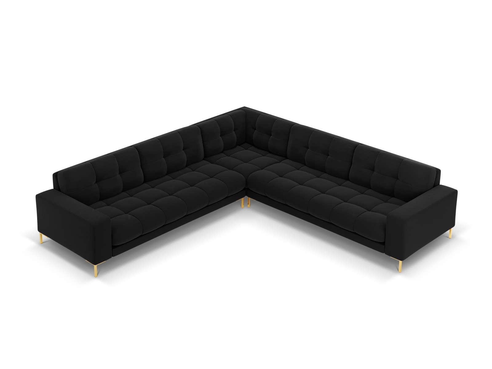 Cosmopolitan Design Symmetrisches Ecksofa Bali 6-Sitzer Samt Bluvel Schwarz Beine Gold