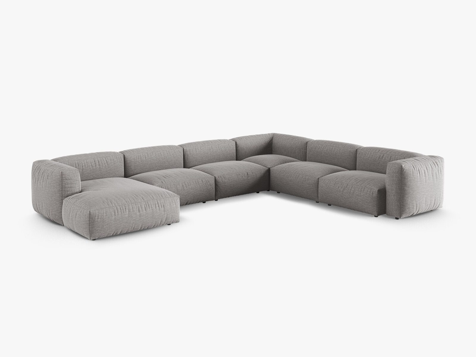 Micadoni modulares Ecksofa XL Martina 6-Sitzer 90cm Sitztiefe Rechts Strukturierter Stoff Boston Hellgrau
