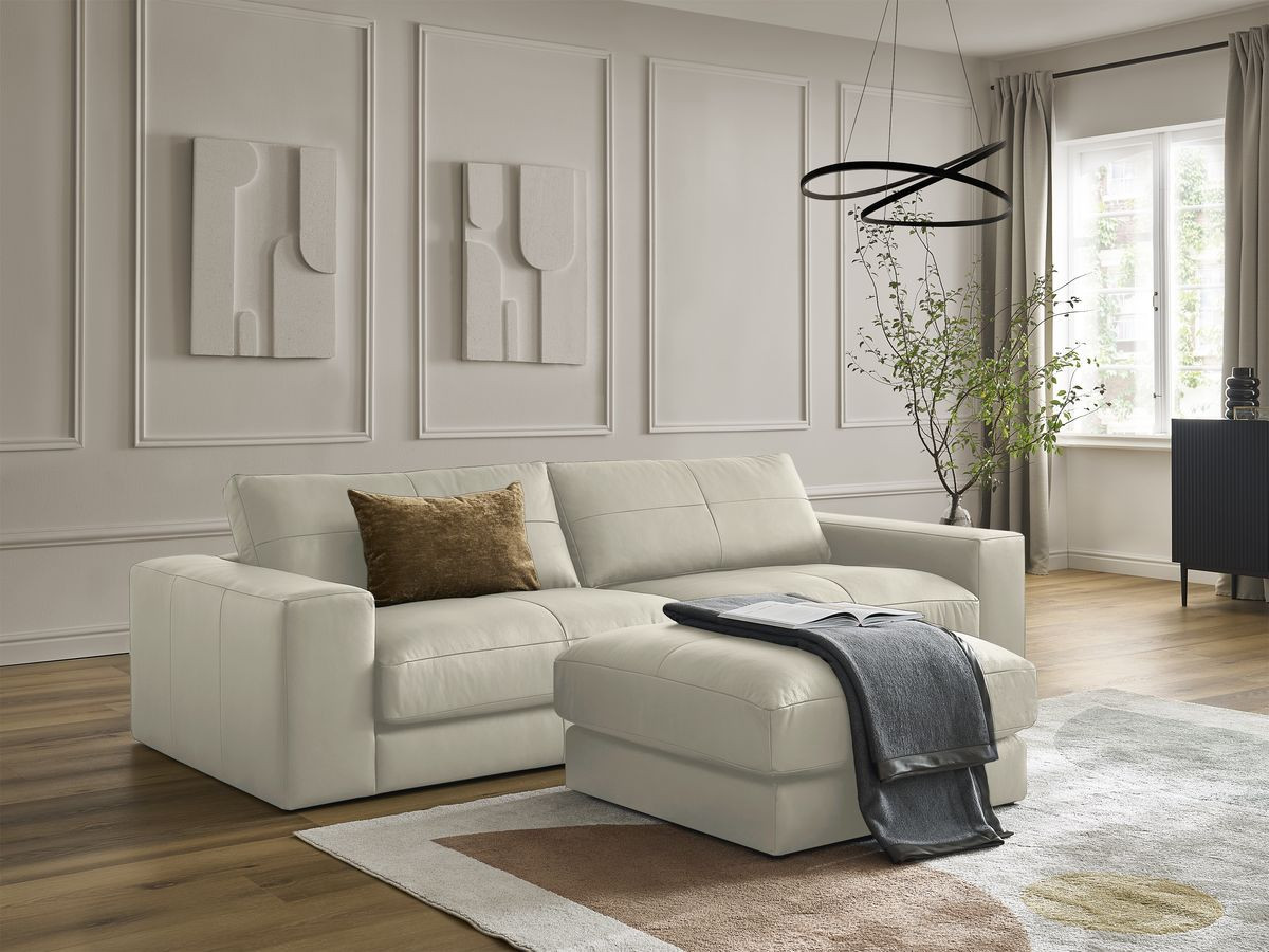 Bobochic Leonard Sofa 4-Sitzer mit Pouf 274 × 109 cm Leder Beige