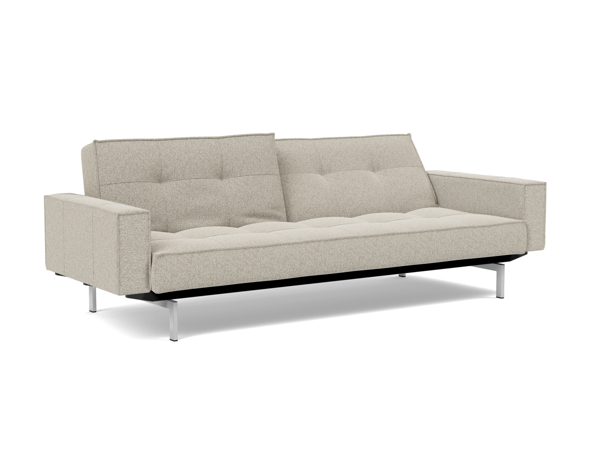 Schlafsofa Splitback mit Armlehnen Boucle Skandi 539-Beige Beine Chrom