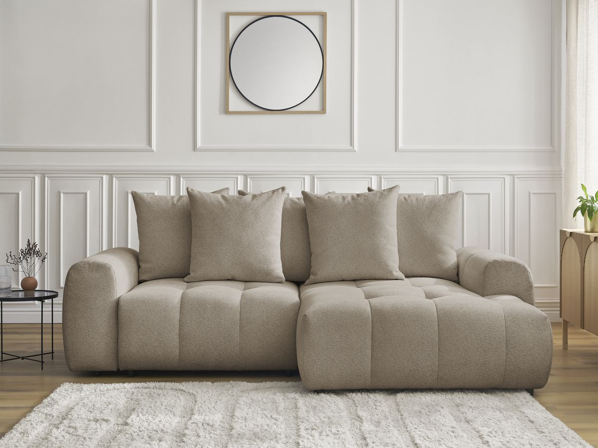 Bobochic Roxelane Ecksofa mit Schlaffunktion und Bettkasten 258 × 150 cm Melange-Stoff Taupe Ecke rechts