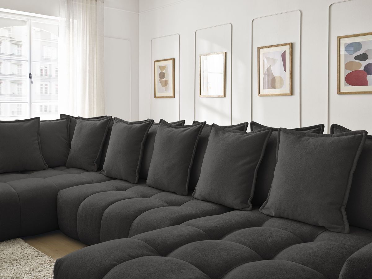 Bobochic Everest Wohnlandschaft, 14 Kissen Strukturstoff Schwarz Ecke rechts