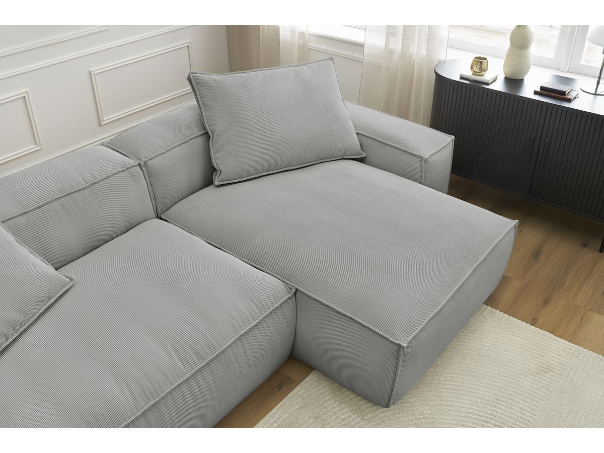 Bobochic Boheme Ecksofa, 3 Kissen Cordsamt Hellgrau