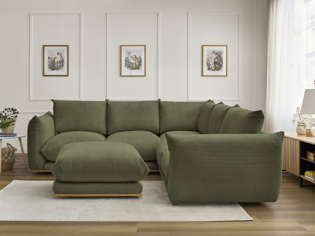 Bobochic Ernest Ecksofa mit Pouf Cordsamt Grün