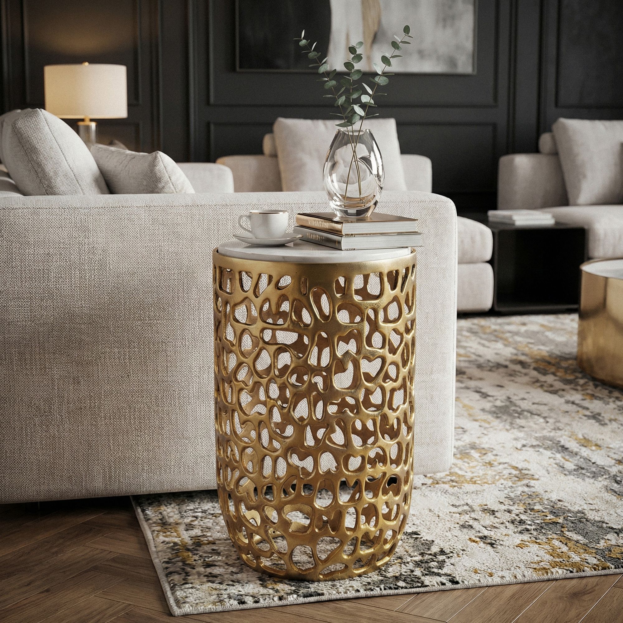 Beistelltisch Seljord Marmor Gold Ø 30 cm