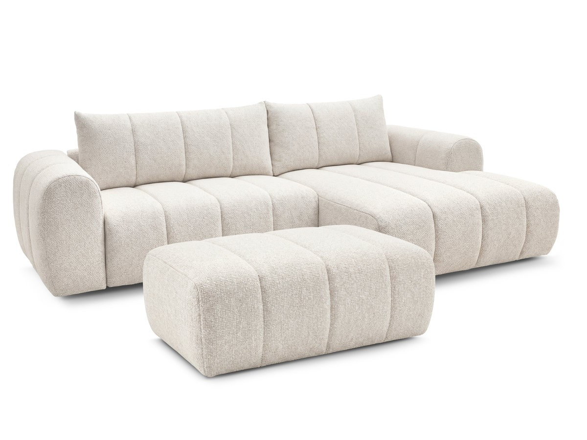 Bobochic Nesty Ecksofa 272 cm mit Pouf Melange-Stoff Beige Ecke rechts